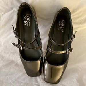 Excellent Condition, SZ 7, Franco Sarto Tesoro Mary Jane, Gunmetal Patent
